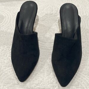 Black suede slip on heel